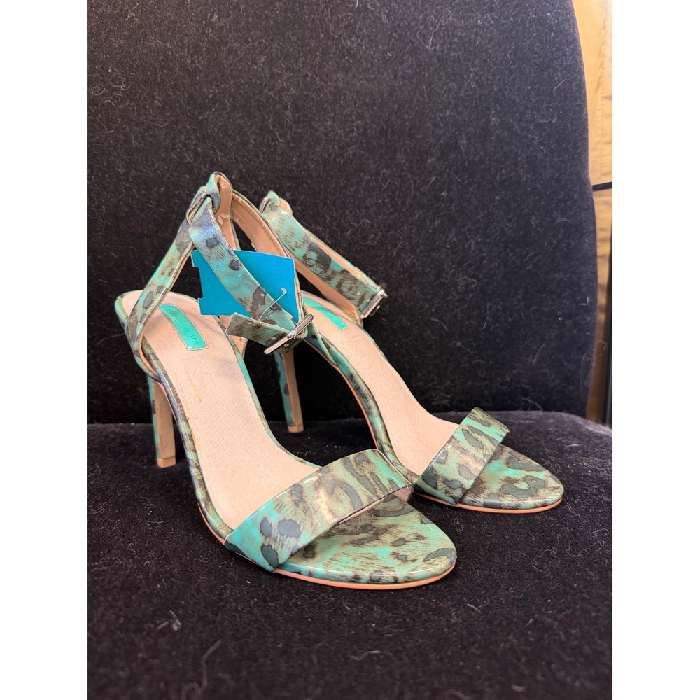 Topshop Teal Leopard Print Ankle Strap Stiletto Heels Women Size 37 Animal Print